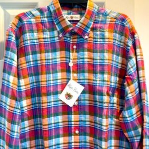 Alan Paine Men's Button-Down linen Long Sleeved Checked Shirt Sz Med